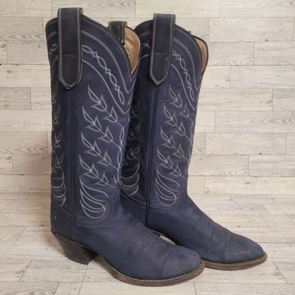 Women’s Vintage Tony Lama Tulip Western Blue Leather Rodeo Cowboy Boots Size 6
